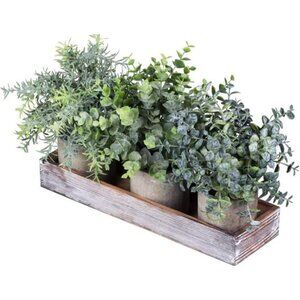 Set of 3 Mini Potted Artificial Eucalyptus Plants Faux Rosemary Plant Assortment